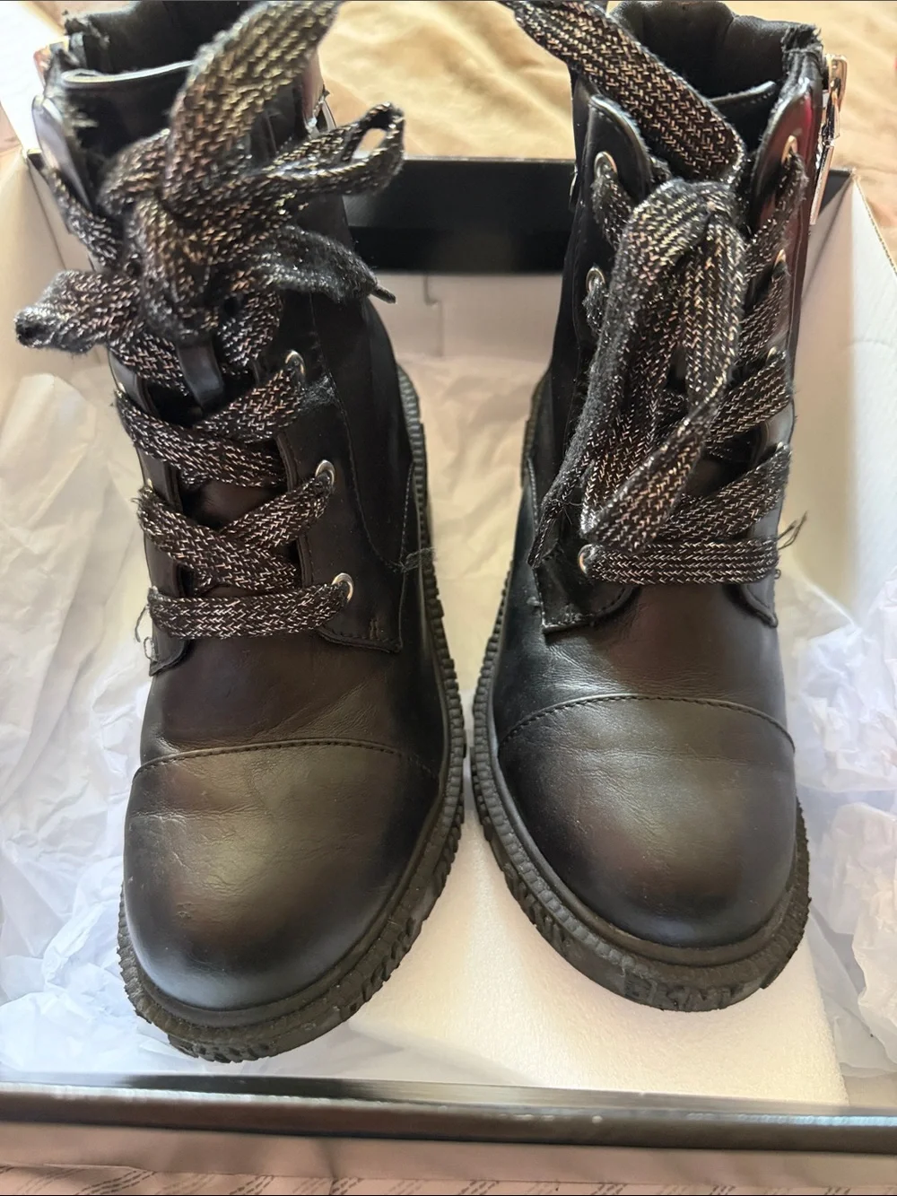 DKNY Black Lace-Up Ankle Boots with Branded Zip Pull